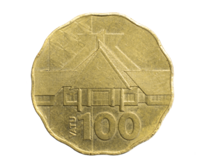 Vanuatu hundred vatu coin on a white isolated background