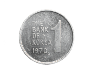 South Korea One Won coin on a white isolated background