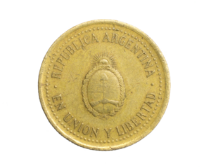 Argentina ten centavos coin on a white isolated background