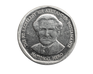 Jamaica one dollar coin on a white isolated background