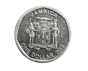 Jamaica one dollar coin on a white isolated background