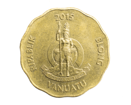 Vanuatu hundred vatu coin on a white isolated background