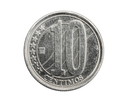 Venezuela ten centimos coin on a white isolated background