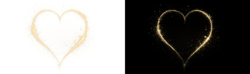 Golden glowing heart with light flashes on a transparent background. PNG for holiday cards, invitations, and romantic designs. © Ihor Nemynushchyi