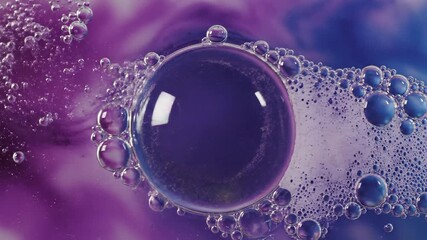 Macro CloseUp of Bubbles Forming and Floating in a Vibrant Purple Liquid A Mesmerizing Display of Surface Tension and Light Refraction Ideal for Abstract Visuals and Scientific Demonstrations.