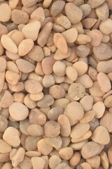 Fundo com pedra arredondadas de diferentes tamanhos e tons de bege claro, textura de pedrinhas