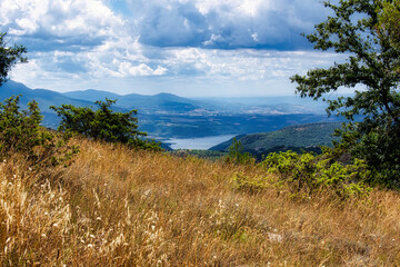 Mountain landscape with blue sky and clouds