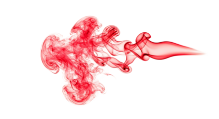 Swirling wisps of translucent red smoke forming abstract shapes and trails, isolated on a white or transparent background, cutout, PNG