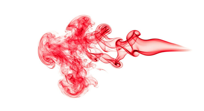 Swirling wisps of translucent red smoke forming abstract shapes and trails, isolated on a white or transparent background, cutout, PNG