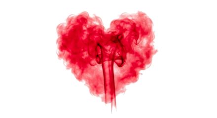 Red Heart Shape Smoke Cloud with Wispy Tendrils, isolated on a white or transparent background, cutout, PNG
