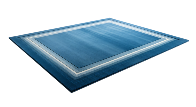 Blue Gradient Area Rug with White Border Detail, isolated on a white or transparent background, cutout, PNG - Powered by Adobe