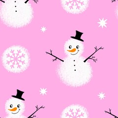 Christmas cartoon ice seamless snowman pattern for wrapping paper and fabrics and party accessories and new year packaging