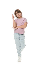 Full length portrait of cute boy on white background