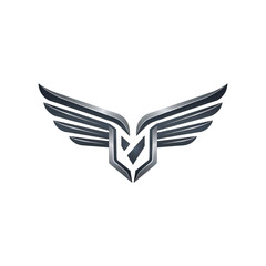 Silver Winged Emblem With Geometric Center Isolated On Black Background With Subtle Red And Blue Accents Creating A Modern Abstract Logo