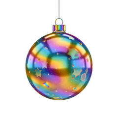 Naklejka premium Colorful reflective Christmas ornament with stars hanging on string 
