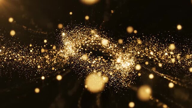 Elegant golden particles flowing in a dynamic stream for captivating intro sequences and luxury visuals