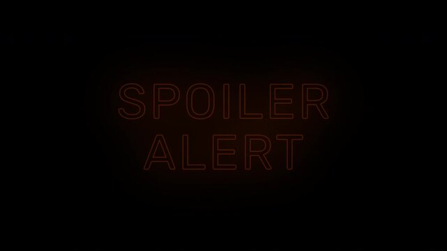 Spoiler Alert text with intense flash and blinking effect on a dark black background, creating a sharp warning style for bold visual scenes Now.