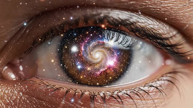 Cosmic eye depicting galaxy inside a human iris concept art