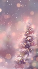 "Christmas Winter Blurred Vector Background with Snowy Tree and Glowing Holiday Lights"