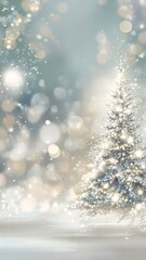 "Christmas Winter Blurred Vector Background with Snowy Tree and Glowing Holiday Lights"