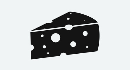 Black and White Cheese Wedge with Holes Illustration.
