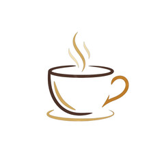 Obraz premium Stylized Coffee Cup With Steam Rising Elegant Brown Outline Icon on Black Background Perfect for Cafes and Beverage Graphics