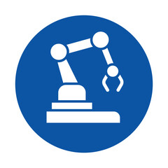 Industrial Robot Arm Icon Isolated on Blue Background for Technology Use