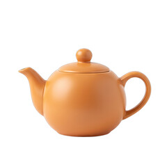 Terracotta colored ceramic teapot with a lid and handle isolated on a transparent background studio shot with soft lighting