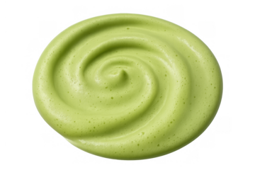 Matcha green tea latte foam swirl top view, creamy whipped beverage topping isolated on transparent background