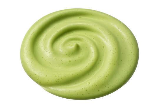 Matcha green tea latte foam swirl top view, creamy whipped beverage topping isolated on transparent background