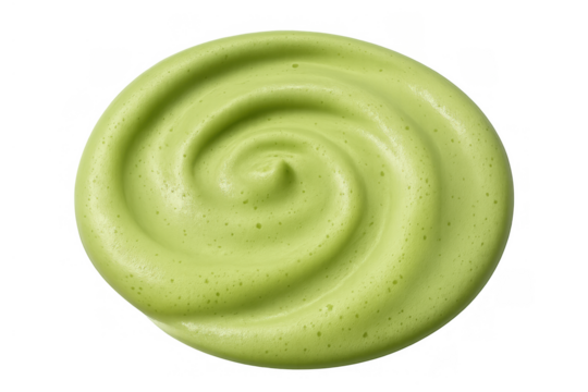 Matcha green tea latte foam swirl top view, creamy whipped beverage topping isolated on transparent background
