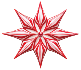 A striking star shape with a red and white striped pattern on transparent background. The symmetrical design draws attention to its vibrant colors and clean lines.