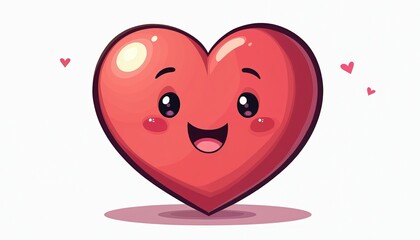 Smiling cartoon red heart character with big eyes and open mouth against white background. Cute, adorable, happy emotion, love symbol, kawaii graphic design, illustration, visual element for kids.