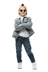 Naklejka premium Portrait of cute little boy on white background