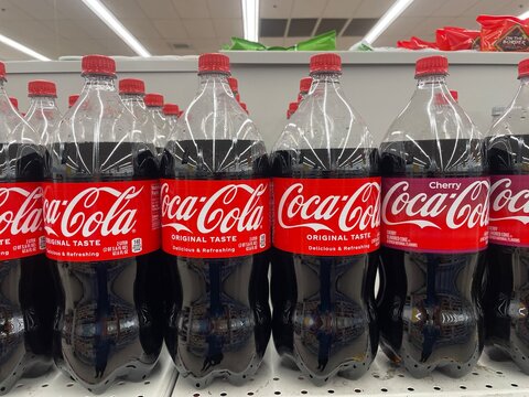 Grocery store Coca Cola product 2 ltr close up
