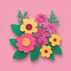 Colorful paper flower bouquet on a soft pink background, perfect for spring