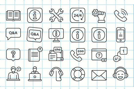 Hand drawn customer support and service icons collection