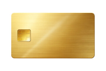 Brushed metallic gold credit card, with integrated chip and rounded corners, cutout, PNG, isolated on white or transparent background, AI