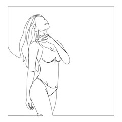 continuous line art of a woman in a serene beauty pose, featuring clean outlines