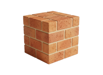 3D Geometric Cube Made of Red Bricks with Soft Studio Lighting Isolated on a Black Background