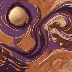 Abstract fluid art with swirling colors and a golden orb