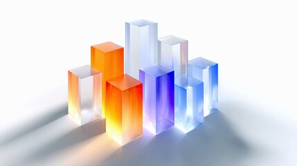A 3D bar graph composed of colorful, translucent blocks, casting shadows on a white background, creating a visually appealing data visualization.