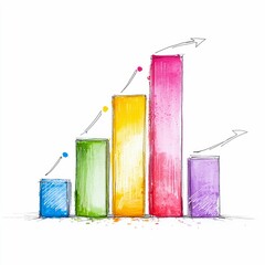 Watercolor bar chart with ascending arrows, representing growth and progress, isolated on a white background.