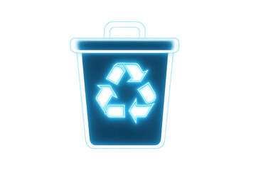 Recycle bin icon glowing with neon blue outline symbolizing sustainability, environment, and ecology on transparent background