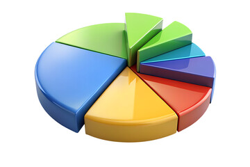 Colorful 3D Pie Chart, with multiple segments and glossy finish, cutout, PNG, isolated on white or transparent background, AI