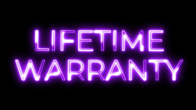 Lifetime Warranty Neon Typography Animation