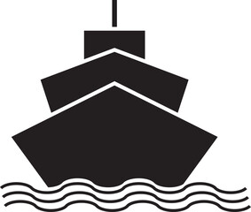 Front view silhouette of a large ship on the water