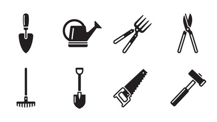 Obraz premium Garden Tool Icons Vector Set Equipment for Yard Work and Landscape Maintenance Horticulture and Outdoor Projects
