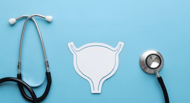 urinary bladder with stethoscope, symbolizing health, diagnosis, and urology care
