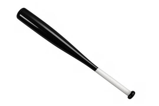 Baseball bat in black and white color scheme for sport game and practice isolated on transparent background